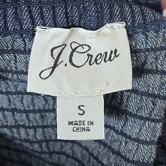 J. Crew Womens Puff-Sleeve Chambray Smocked Top S Blue Peplum Peasant Boho BE570 - Picture 4 of 7